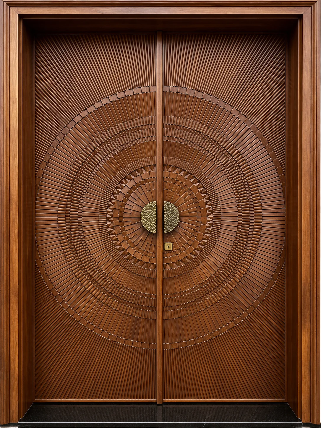Luxury Geometric Sunburst Carved Wooden Double Door