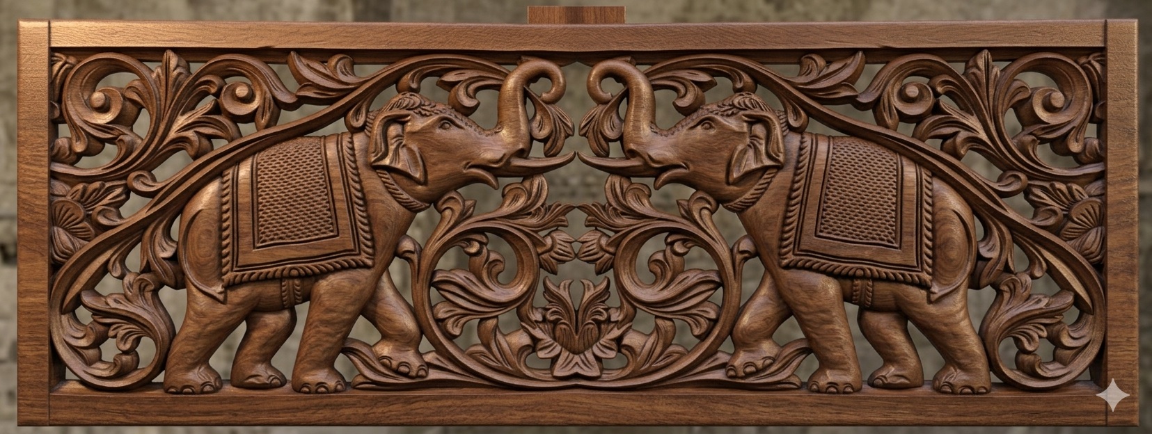 Royal Twin Elephant Floral Jaali Relief Panel – 3D OBJ Model