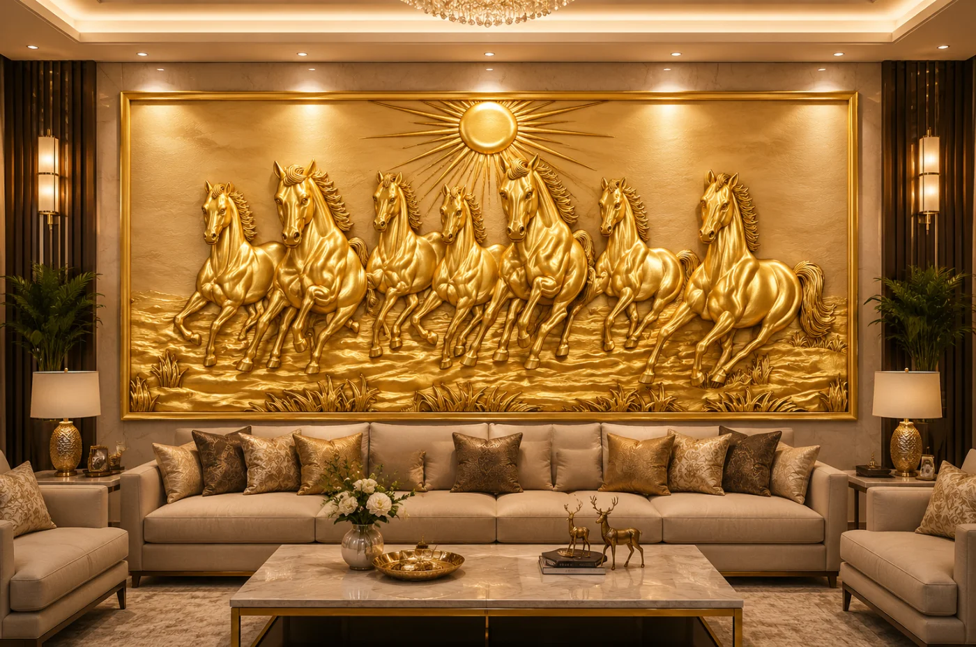 Golden Sunrise Horse Relief