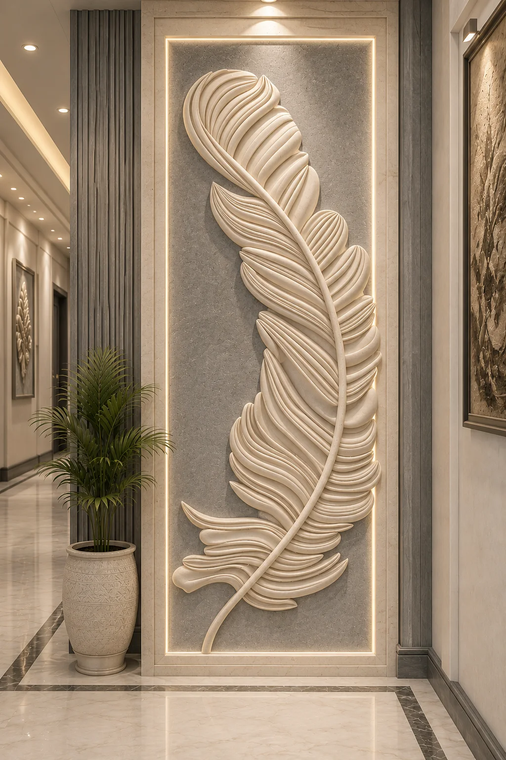 Elegant Feather Stone Relief