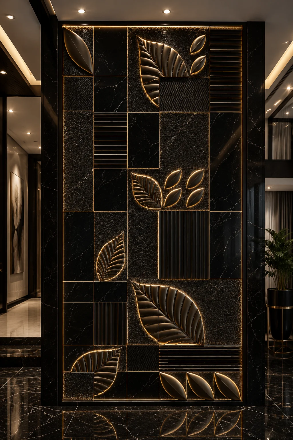 Midnight Leaf Marble Feature Wall