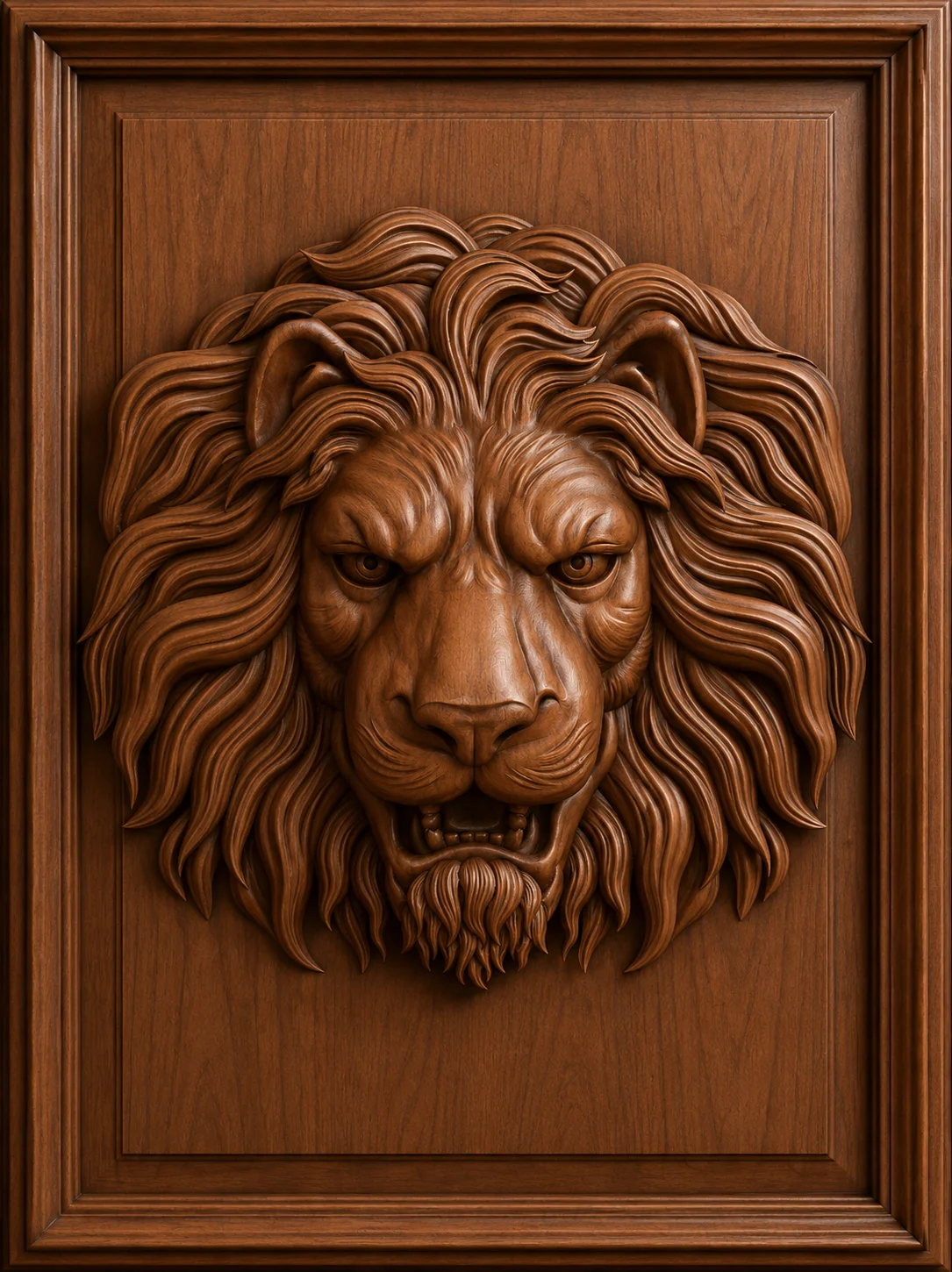 Majestic Lion Head CNC Wall Carving