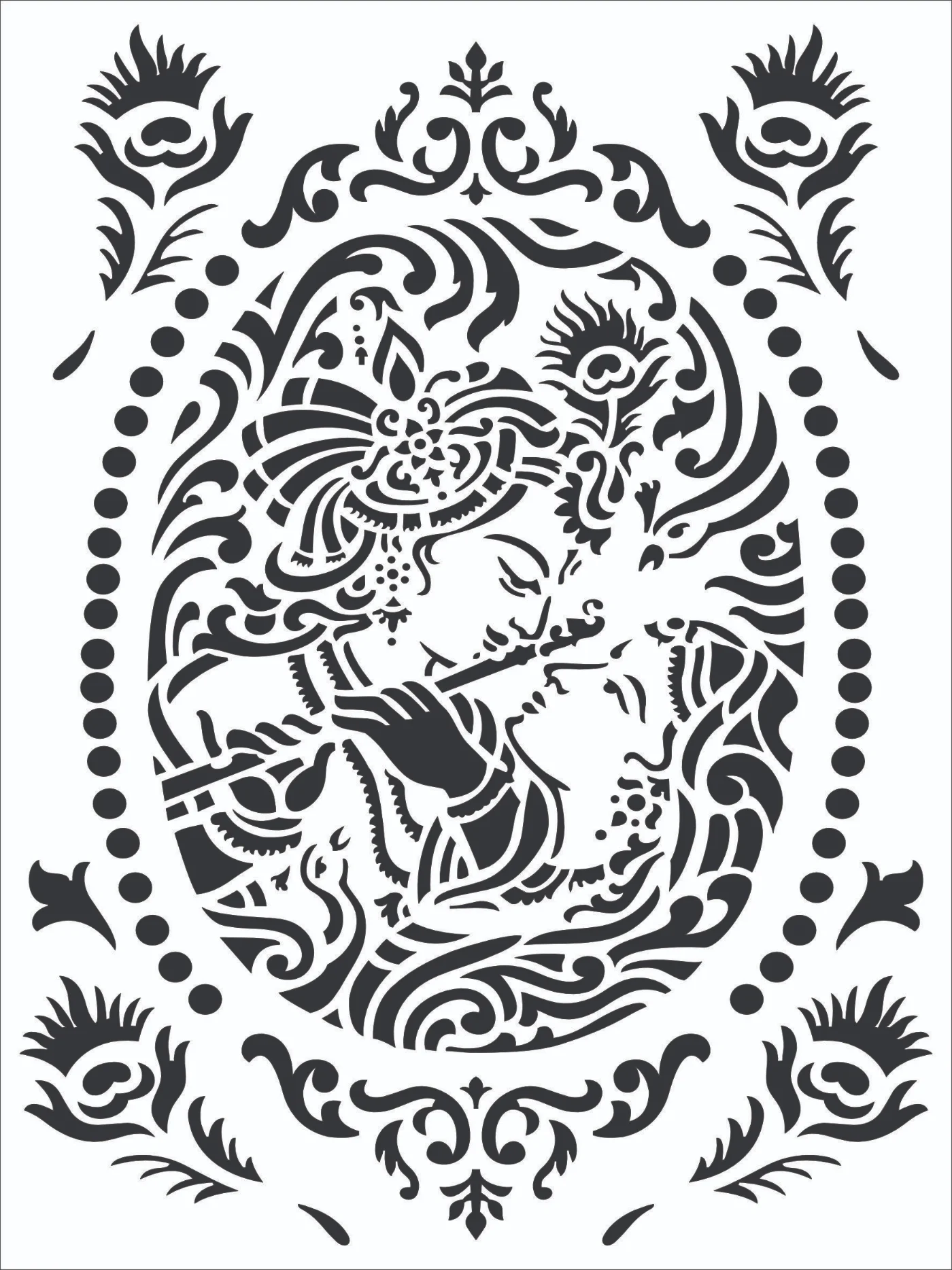 Divine Radha Krishna Floral Stencil Design