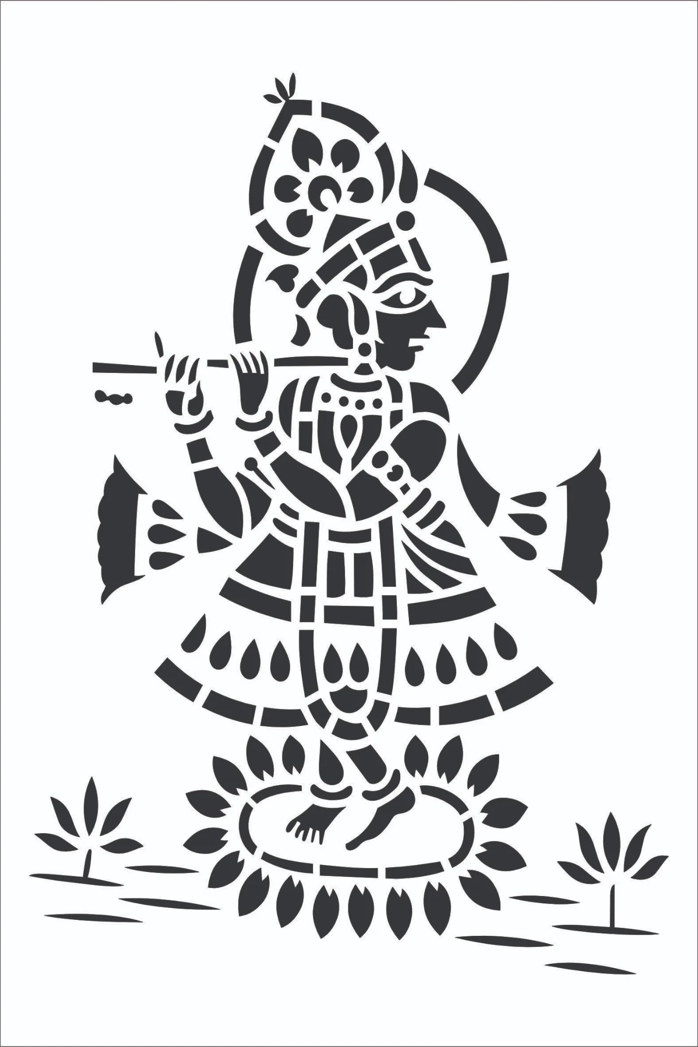 Classic Krishna Standing Stencil Design