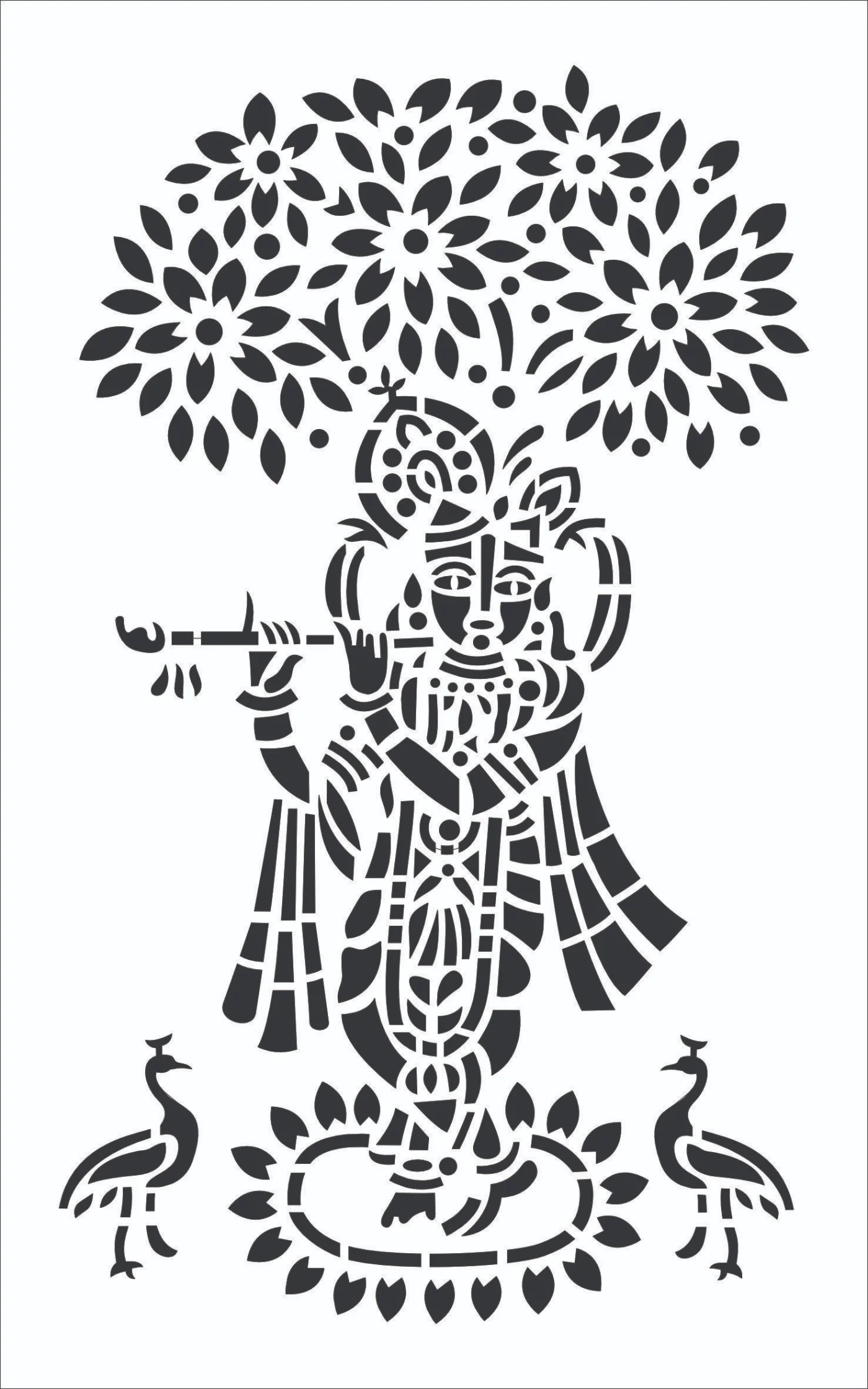 Krishna Under Floral Tree Stencil