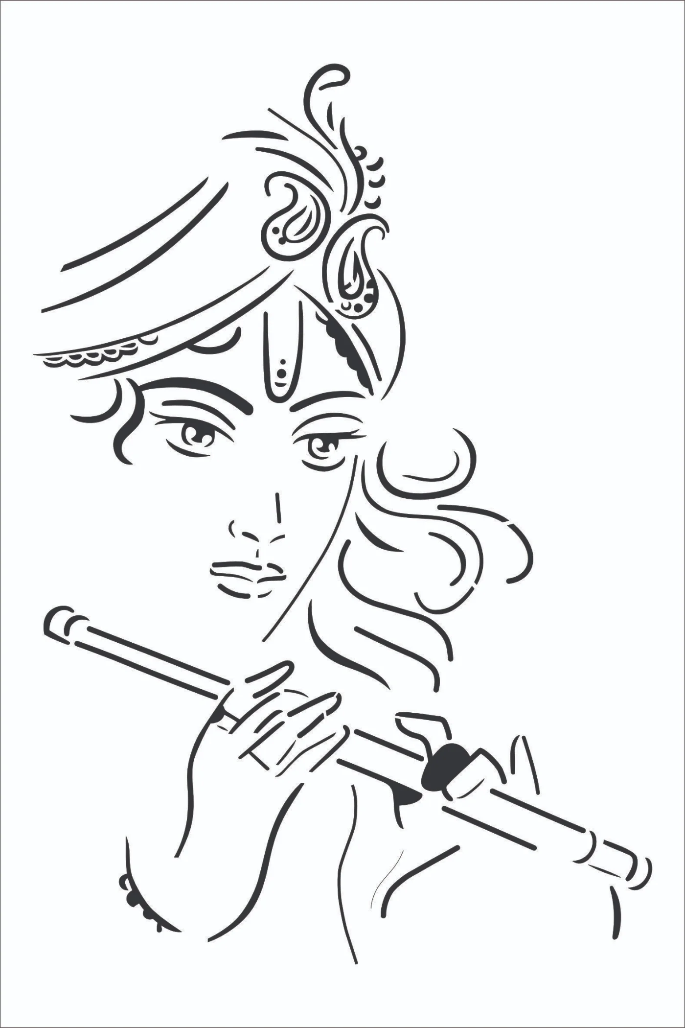 Minimal Krishna Flute Portrait Design