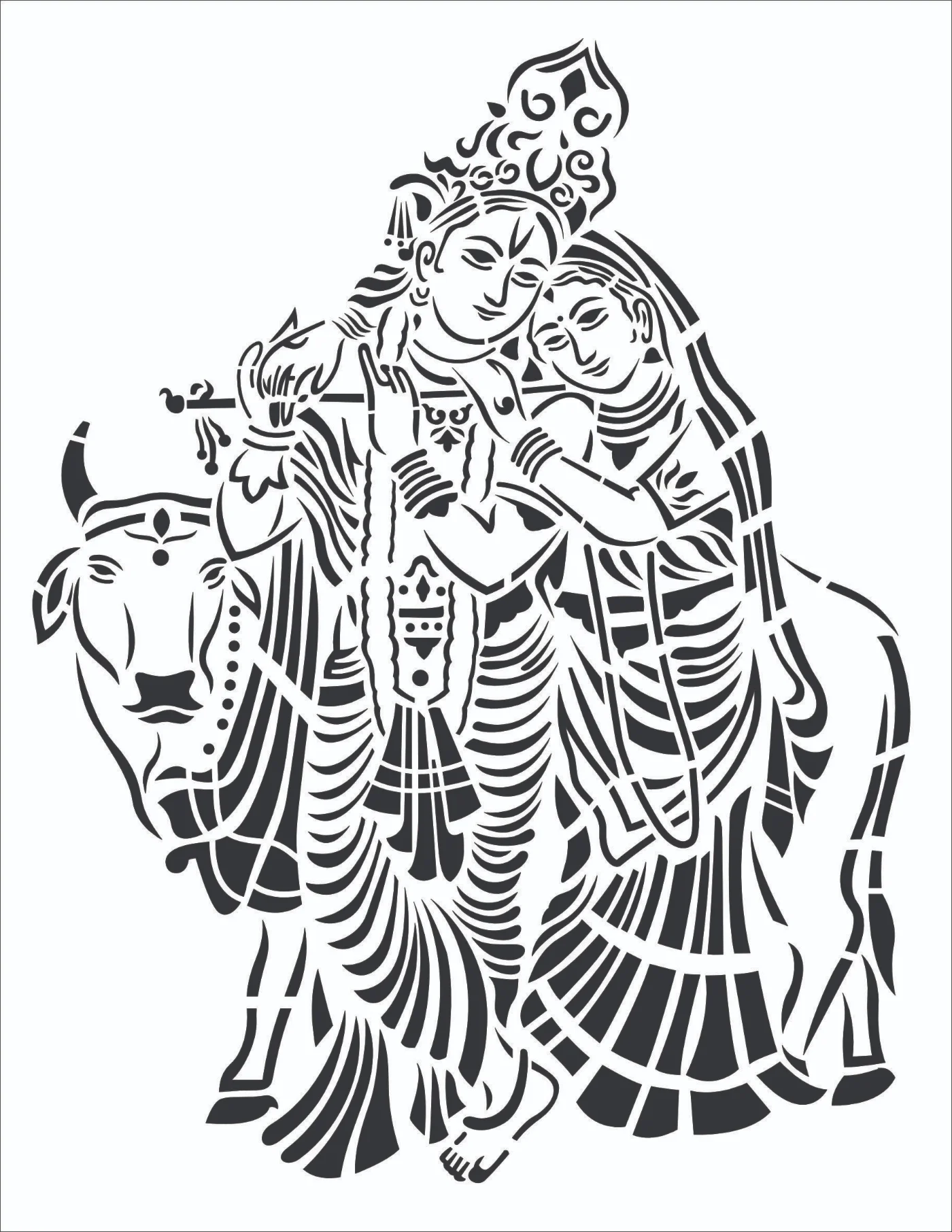 Radha Krishna Cow Stencil Artwork