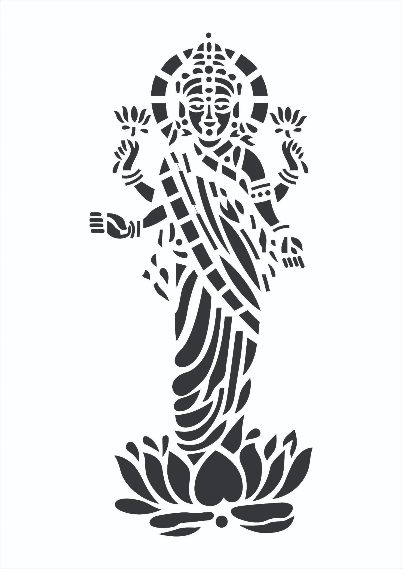 Goddess Lakshmi Lotus Stencil Design